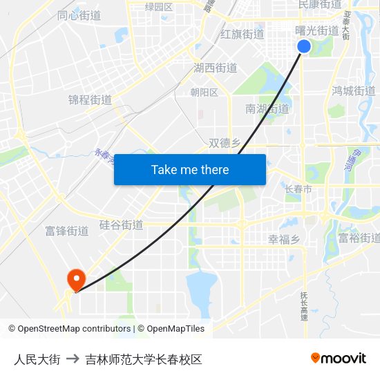 人民大街 to 吉林师范大学长春校区 map