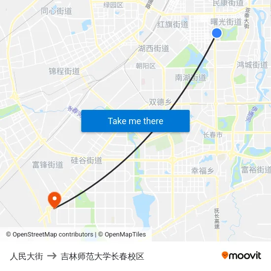 人民大街 to 吉林师范大学长春校区 map
