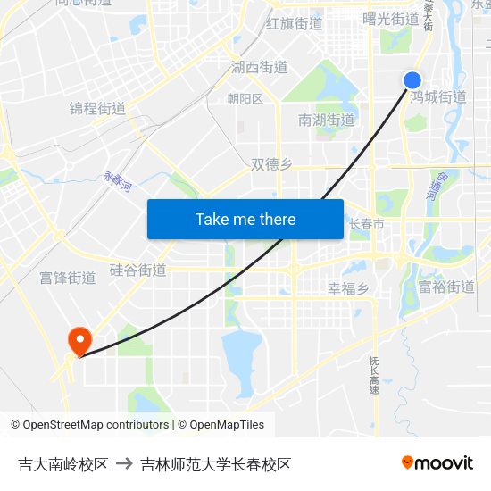 吉大南岭校区 to 吉林师范大学长春校区 map