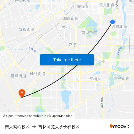 吉大南岭校区 to 吉林师范大学长春校区 map