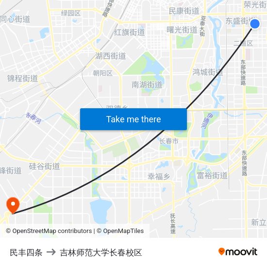 民丰四条 to 吉林师范大学长春校区 map
