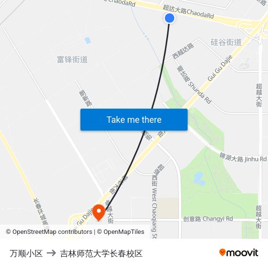 万顺小区 to 吉林师范大学长春校区 map