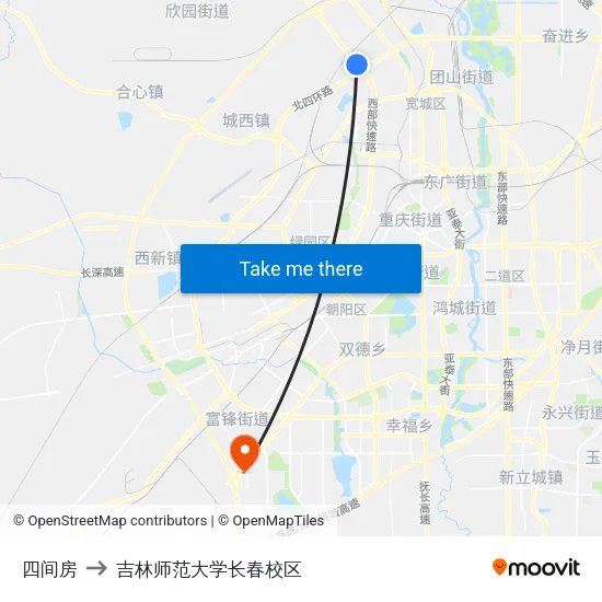 四间房 to 吉林师范大学长春校区 map
