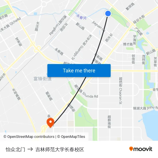 怡众北门 to 吉林师范大学长春校区 map