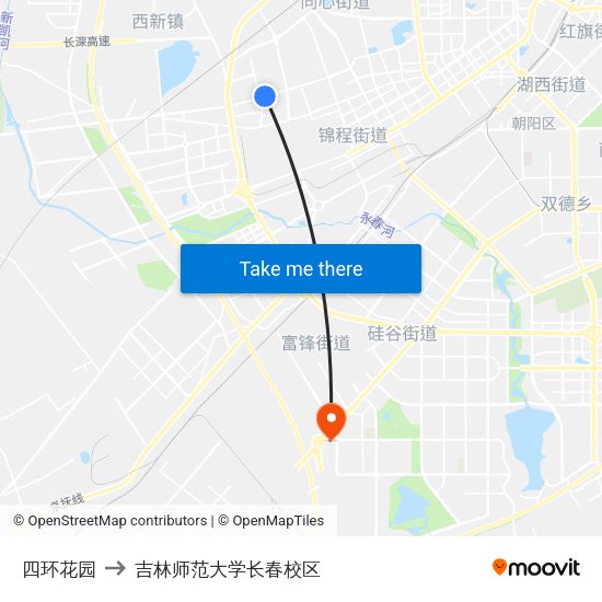 四环花园 to 吉林师范大学长春校区 map