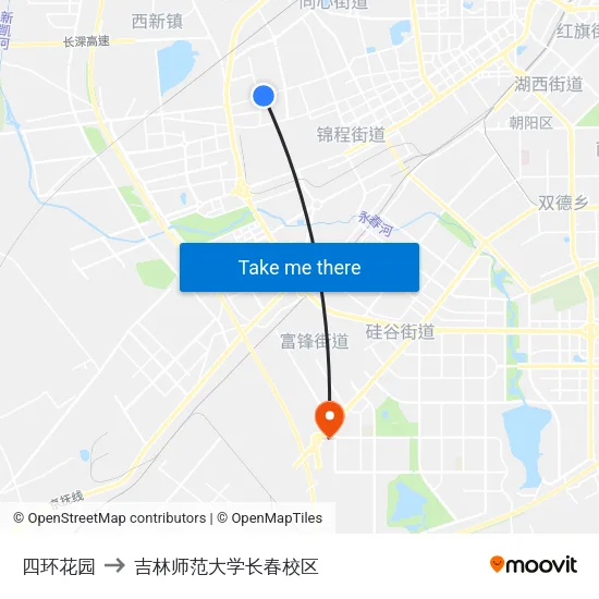 四环花园 to 吉林师范大学长春校区 map