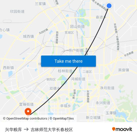 兴华粮库 to 吉林师范大学长春校区 map