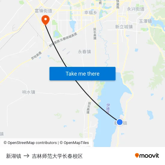 新湖镇 to 吉林师范大学长春校区 map