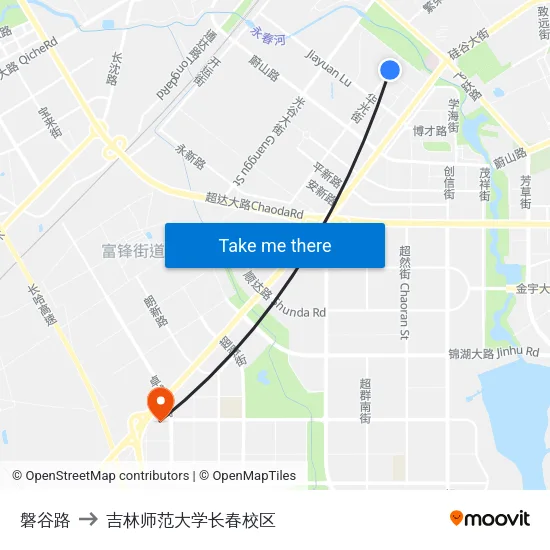 磐谷路 to 吉林师范大学长春校区 map