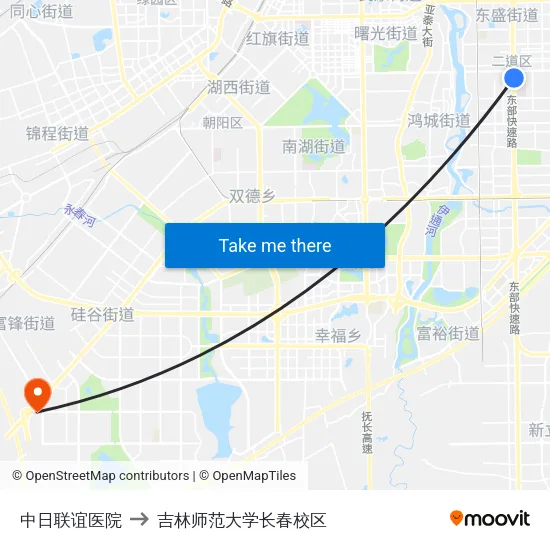 中日联谊医院 to 吉林师范大学长春校区 map