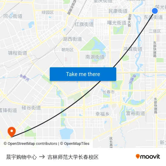 晨宇购物中心 to 吉林师范大学长春校区 map