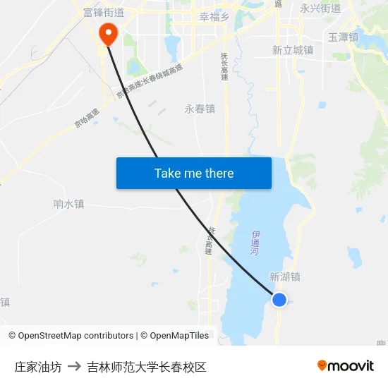 庄家油坊 to 吉林师范大学长春校区 map