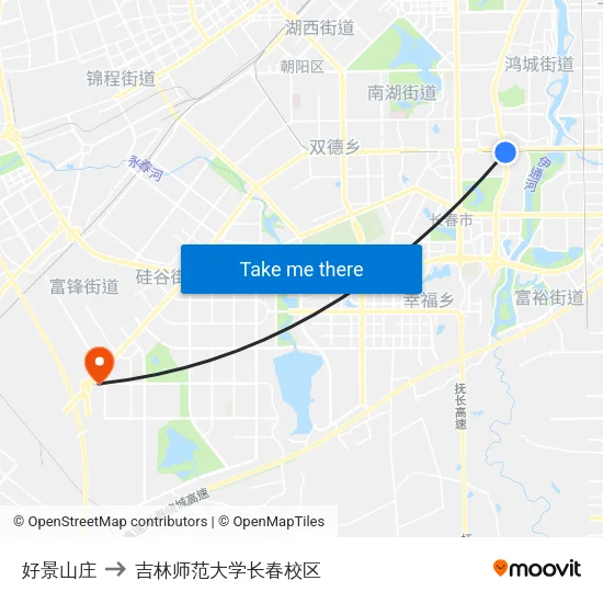 好景山庄 to 吉林师范大学长春校区 map