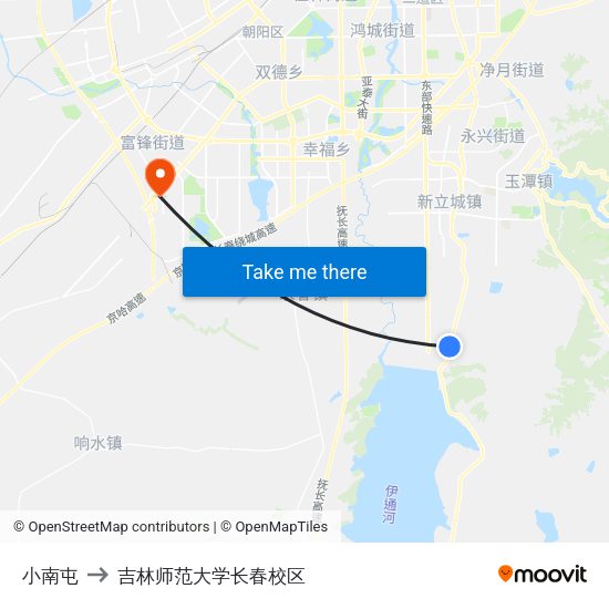 小南屯 to 吉林师范大学长春校区 map