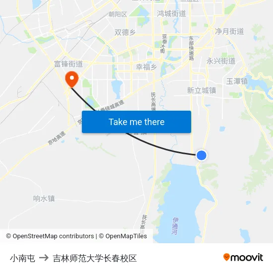 小南屯 to 吉林师范大学长春校区 map