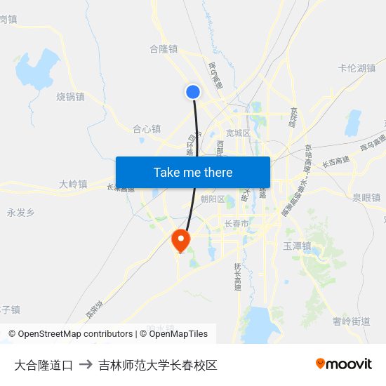 大合隆道口 to 吉林师范大学长春校区 map