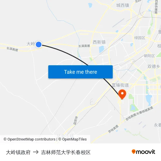 大岭镇政府 to 吉林师范大学长春校区 map