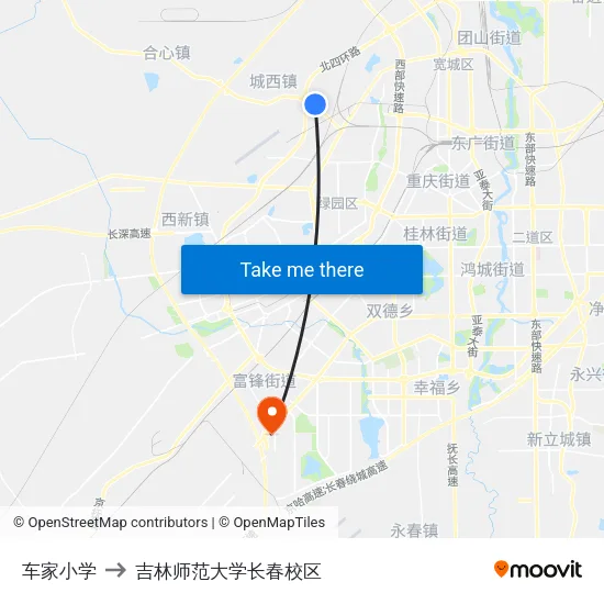 车家小学 to 吉林师范大学长春校区 map