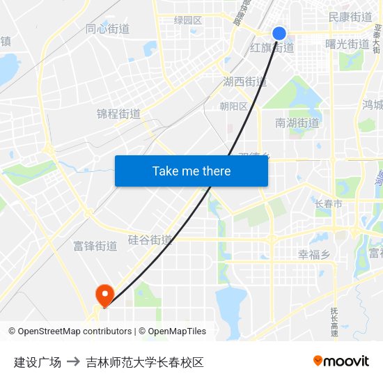 建设广场 to 吉林师范大学长春校区 map
