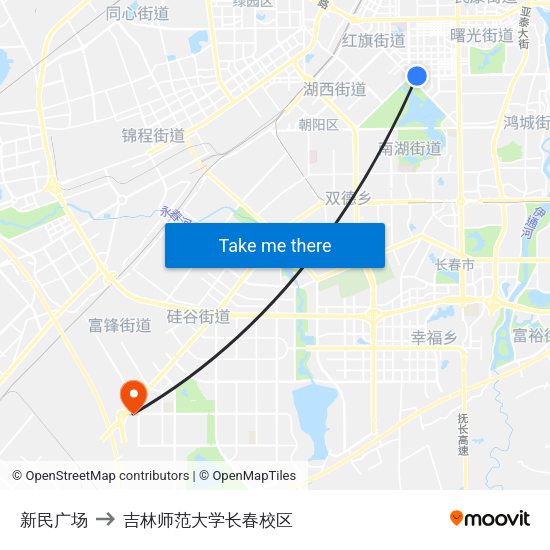 新民广场 to 吉林师范大学长春校区 map