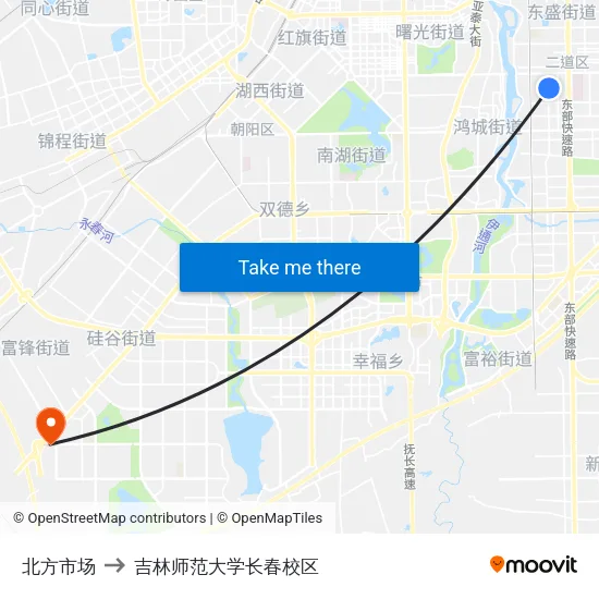北方市场 to 吉林师范大学长春校区 map