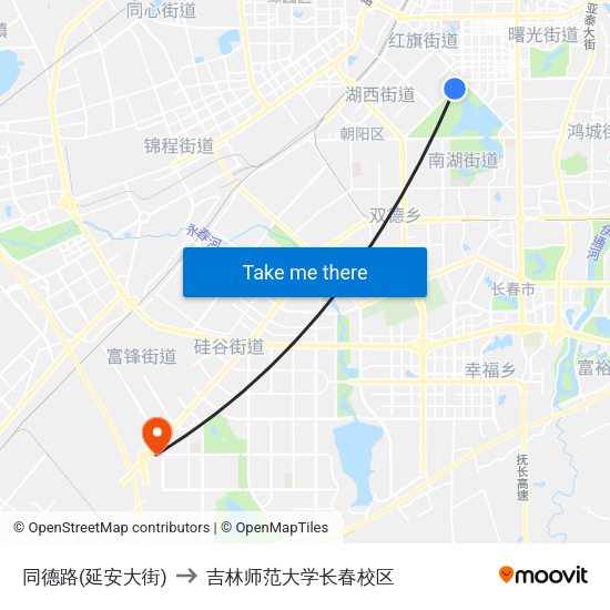 同德路(延安大街) to 吉林师范大学长春校区 map