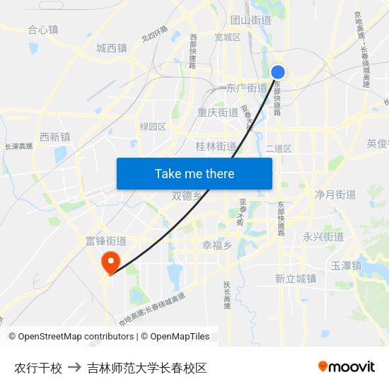 农行干校 to 吉林师范大学长春校区 map