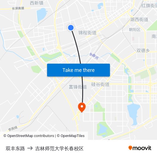 双丰东路 to 吉林师范大学长春校区 map