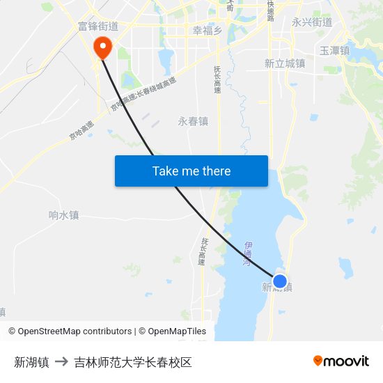 新湖镇 to 吉林师范大学长春校区 map