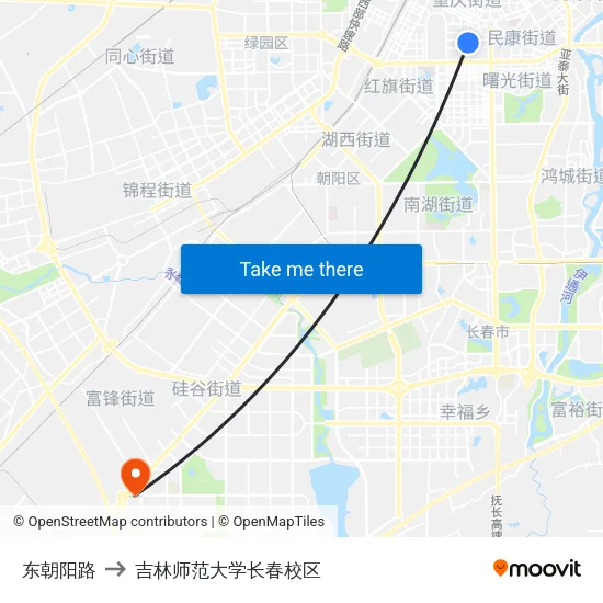 东朝阳路 to 吉林师范大学长春校区 map