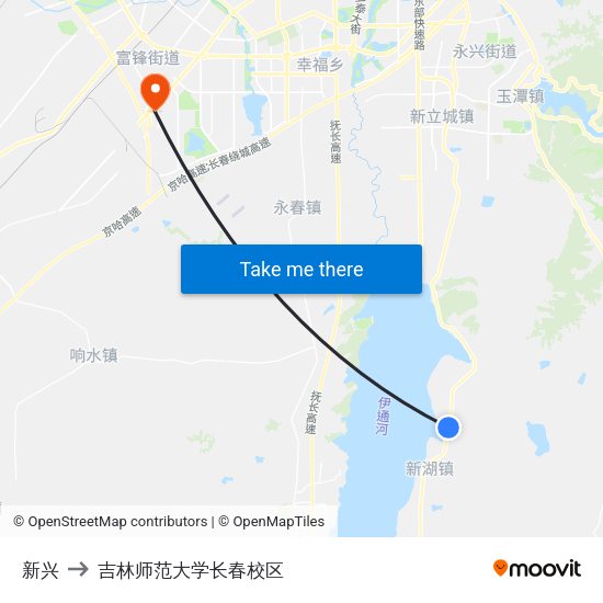 新兴 to 吉林师范大学长春校区 map