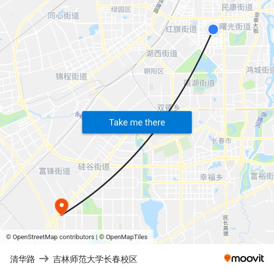 清华路 to 吉林师范大学长春校区 map
