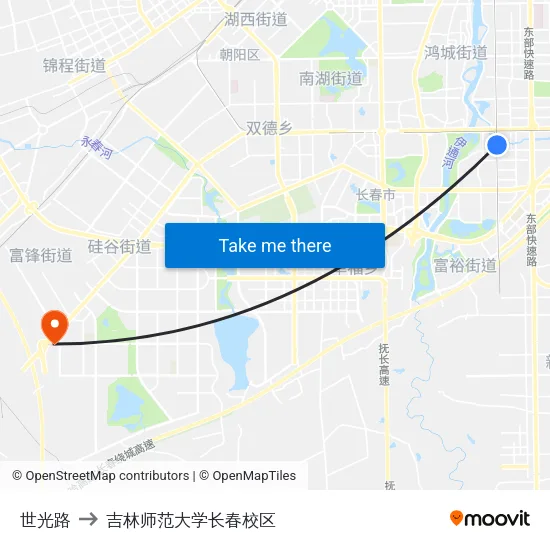 世光路 to 吉林师范大学长春校区 map