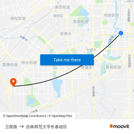 卫星路 to 吉林师范大学长春校区 map