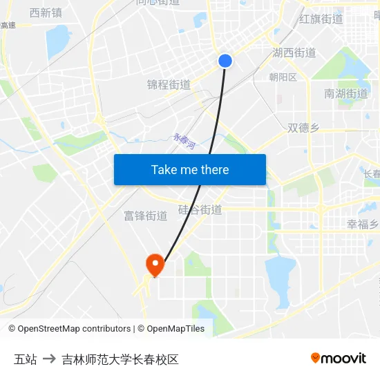 五站 to 吉林师范大学长春校区 map