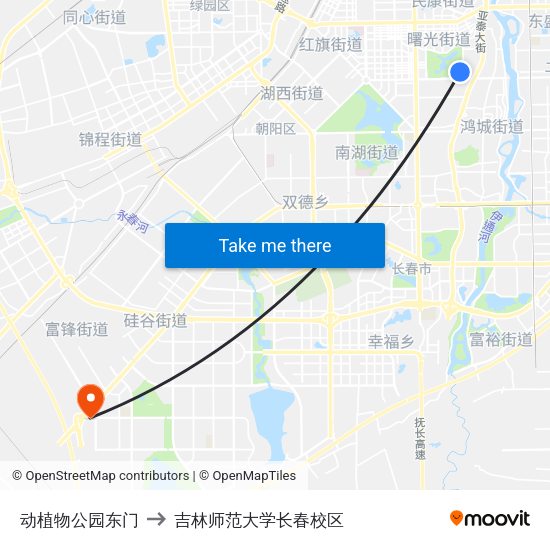动植物公园东门 to 吉林师范大学长春校区 map