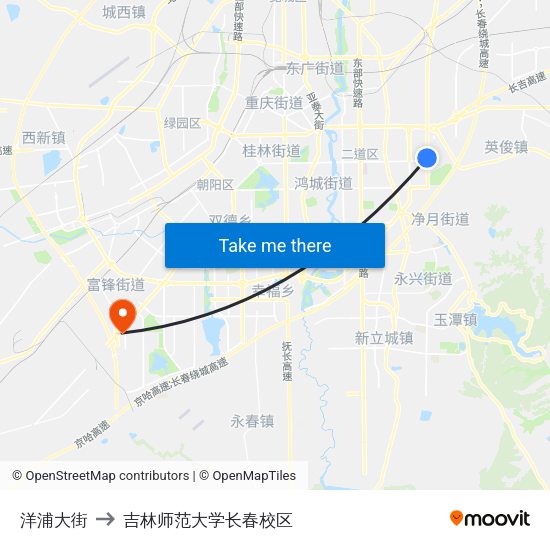 洋浦大街 to 吉林师范大学长春校区 map