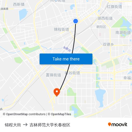 锦程大街 to 吉林师范大学长春校区 map