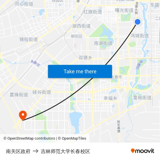 南关区政府 to 吉林师范大学长春校区 map