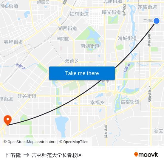 恒客隆 to 吉林师范大学长春校区 map