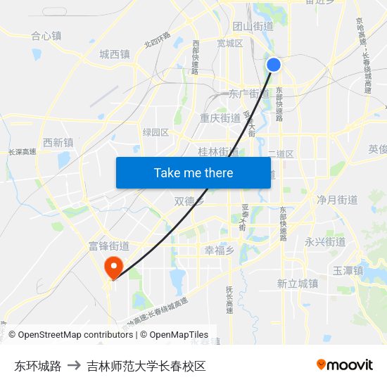 东环城路 to 吉林师范大学长春校区 map