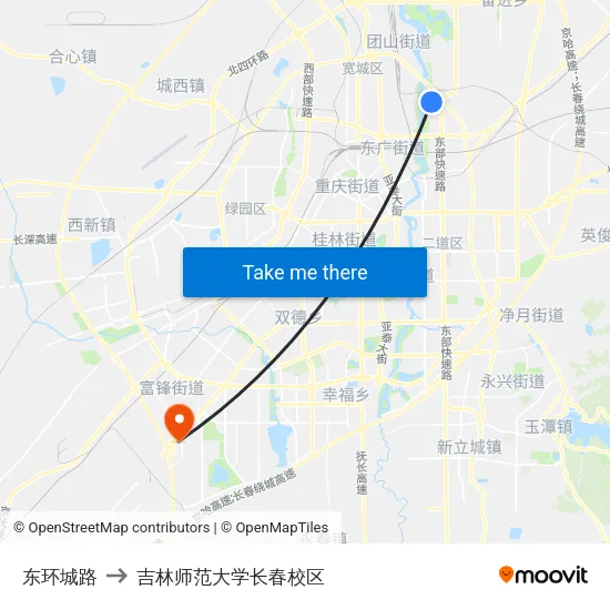 东环城路 to 吉林师范大学长春校区 map
