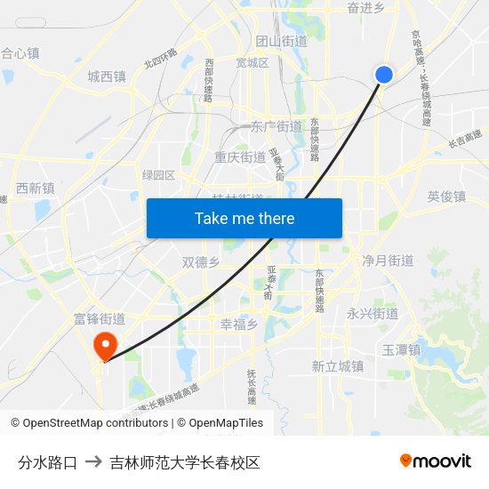 分水路口 to 吉林师范大学长春校区 map