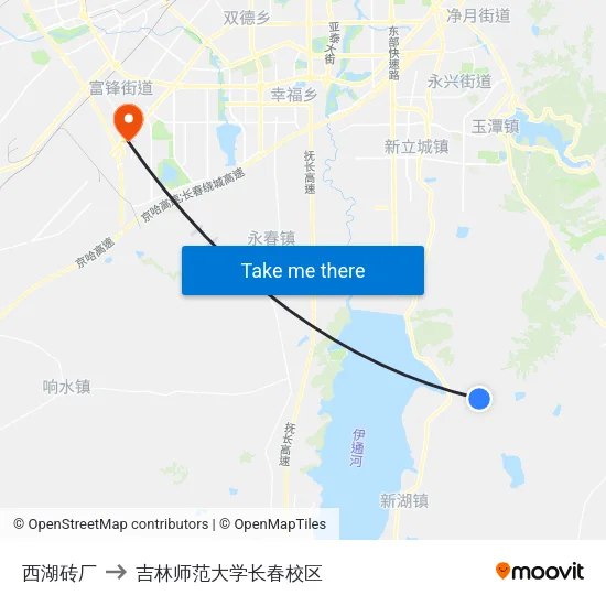 西湖砖厂 to 吉林师范大学长春校区 map
