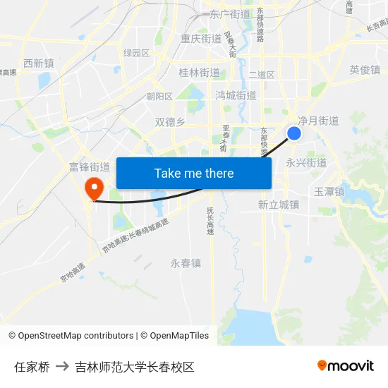 任家桥 to 吉林师范大学长春校区 map