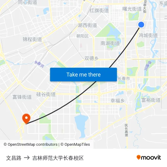 文昌路 to 吉林师范大学长春校区 map