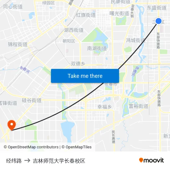 经纬路 to 吉林师范大学长春校区 map