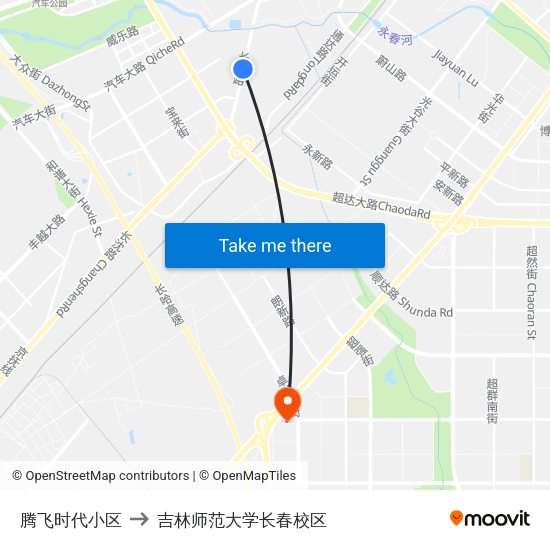 腾飞时代小区 to 吉林师范大学长春校区 map
