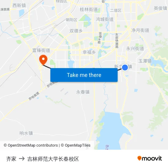 齐家 to 吉林师范大学长春校区 map