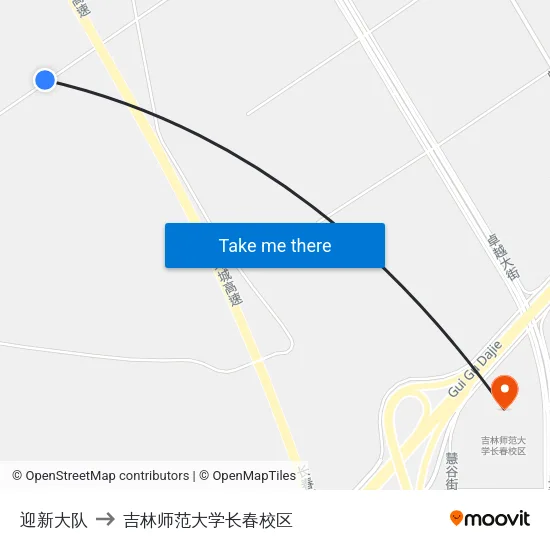 迎新大队 to 吉林师范大学长春校区 map